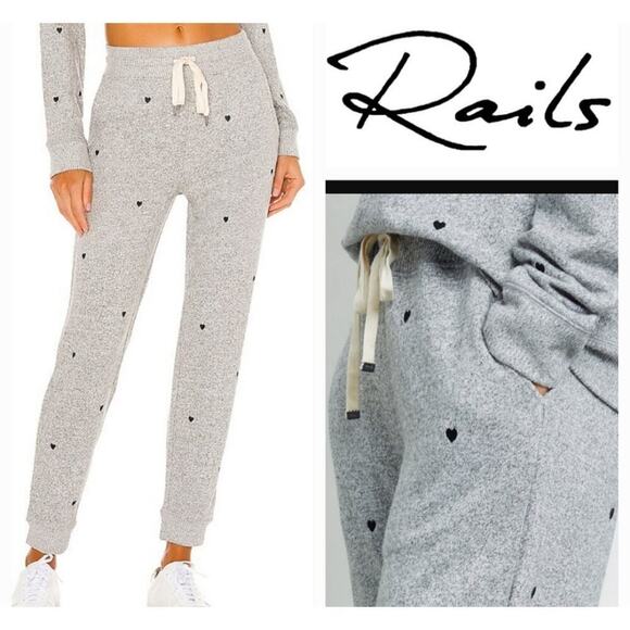Rails Oakland Melange Embroidered Hearts Lounge Jogger Pants XL Gray Black - Picture 2 of 9